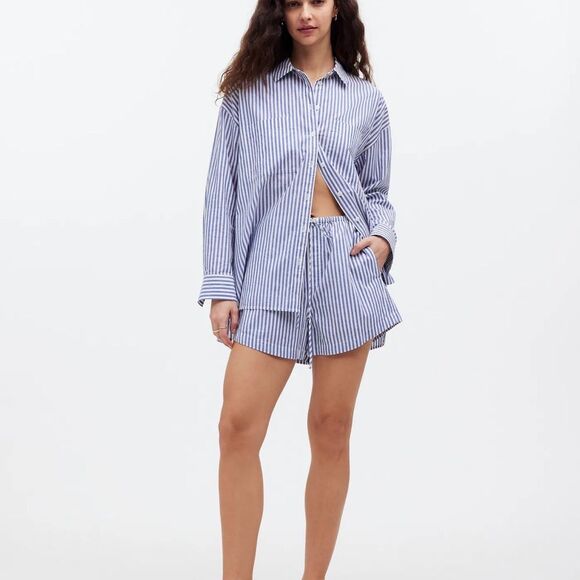 Madewell NWT Drawstring Pull-On Shorts in Pure Blue Stripe Size XL - Picture 7 of 9